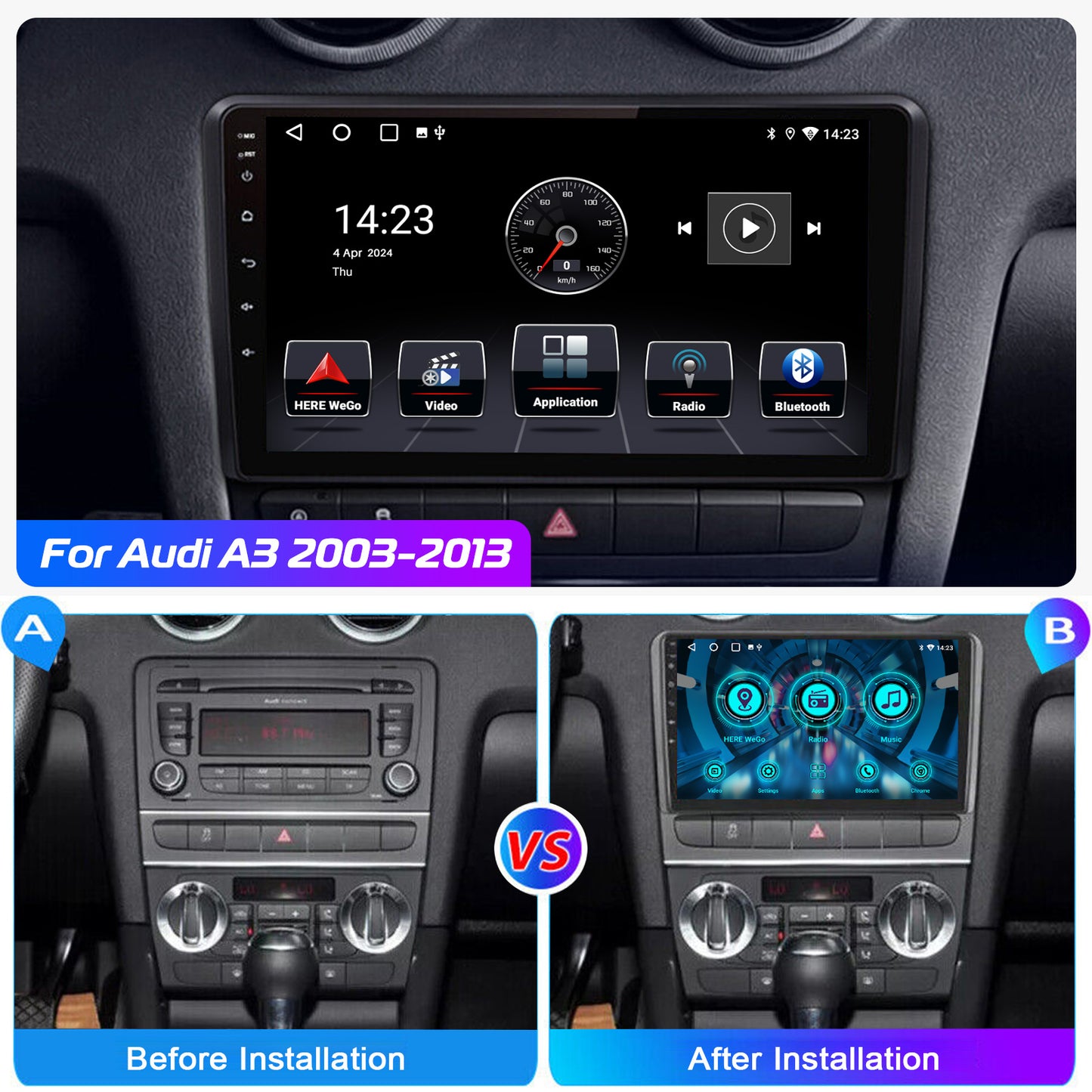 ESSGOO 9" Carplay AndroidAuto Car Stereo Multimedia Player Radio Android 13 GPS SAT Navi Wifi BT FM RDS For Audi A3 8P 2003-2013