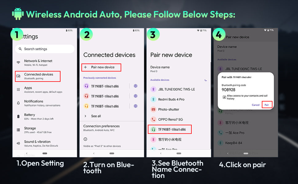 4K 1080P  10.26" Wireless Apple CarPlay Android Auto Touchscreen Car DVR Dashcam Dual Lens Video Recorder Mirror Link WIFI BT FM