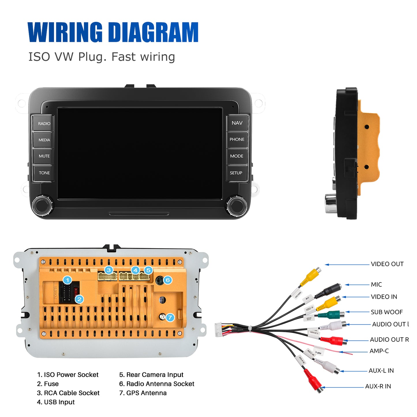 ESSGOO 7" Android 14 4G+64G Apple Carplay Car Stereo GPS NAVI WIFI RDS FM BT for VW Golf 5 6 Passat Polo Touran Tiguan Caddy EOS