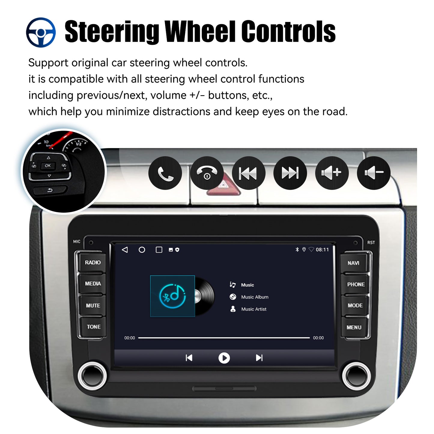 ESSGOO 7" Android 14 4G+64G Apple Carplay Car Stereo GPS NAVI WIFI RDS FM BT for VW Golf 5 6 Passat Polo Touran Tiguan Caddy EOS